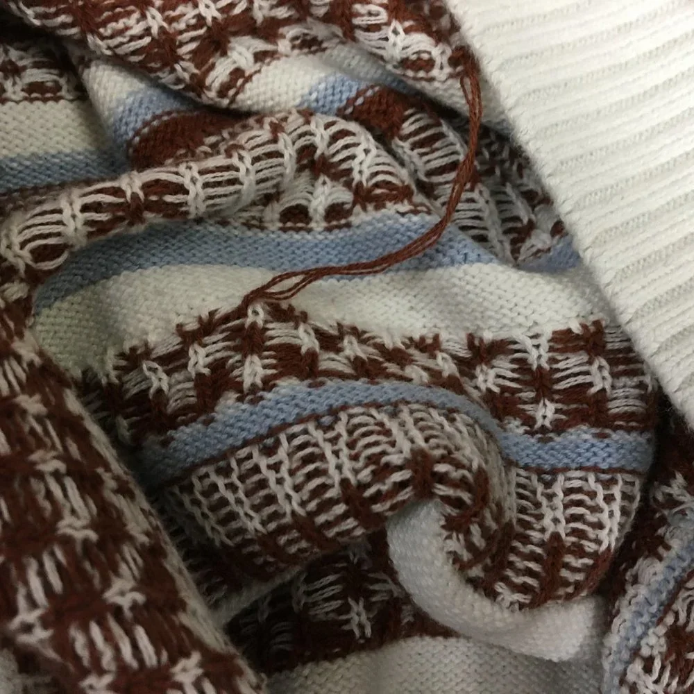 Hollister Sweater XS Womens Fair Isle Oversize Textured Knit Brown Soft Crewneck